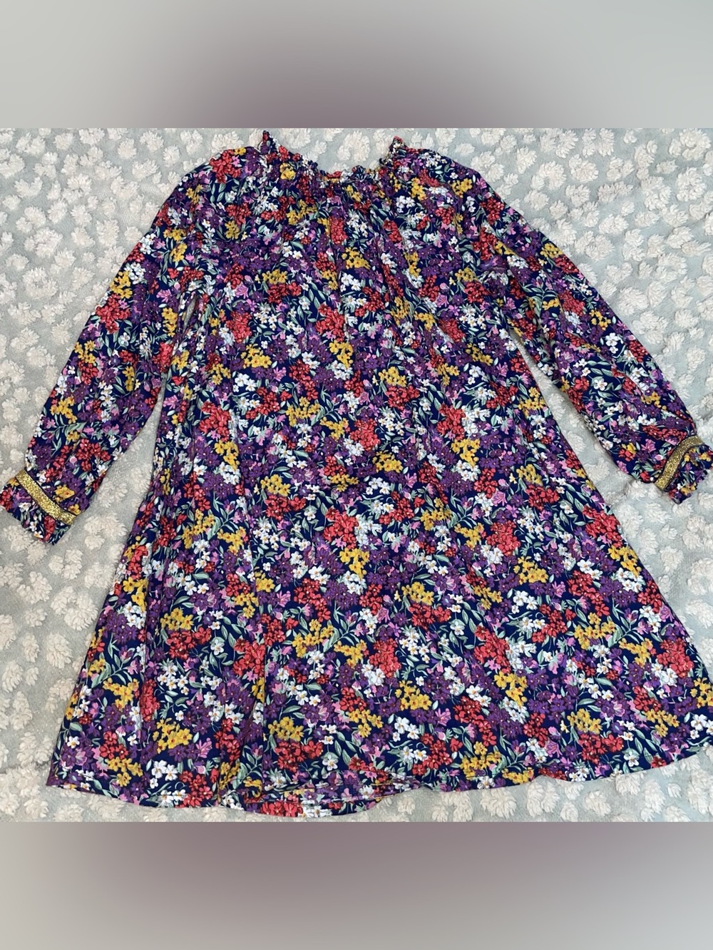 Mini Boden Purple Floral Multicolor Long-Sleeve Dress